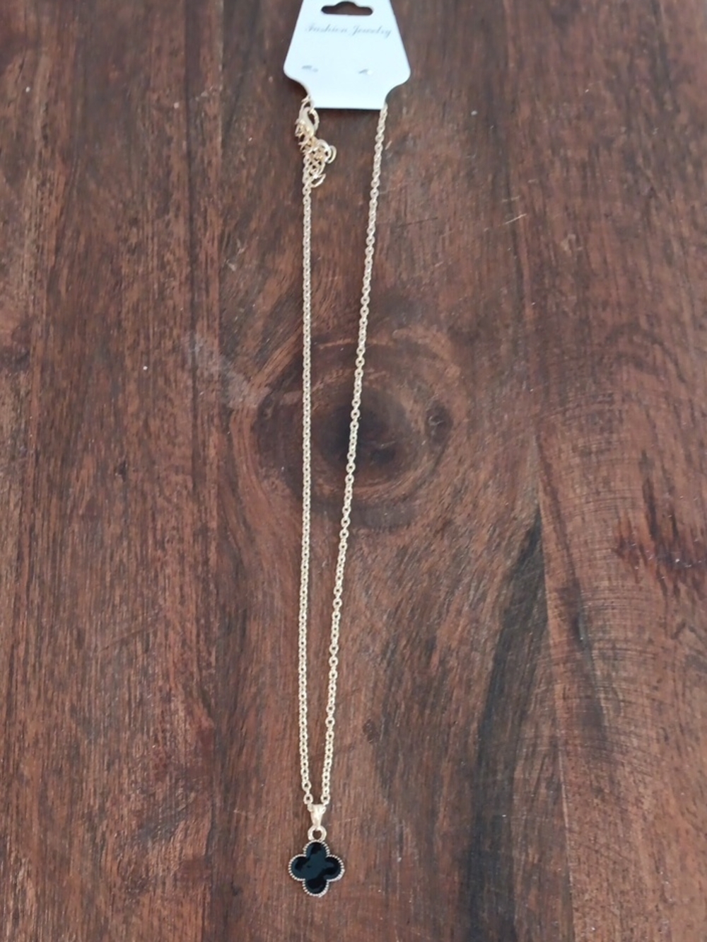 Gold-Tone Necklace with Black Clover Pendant - Women Jewelry